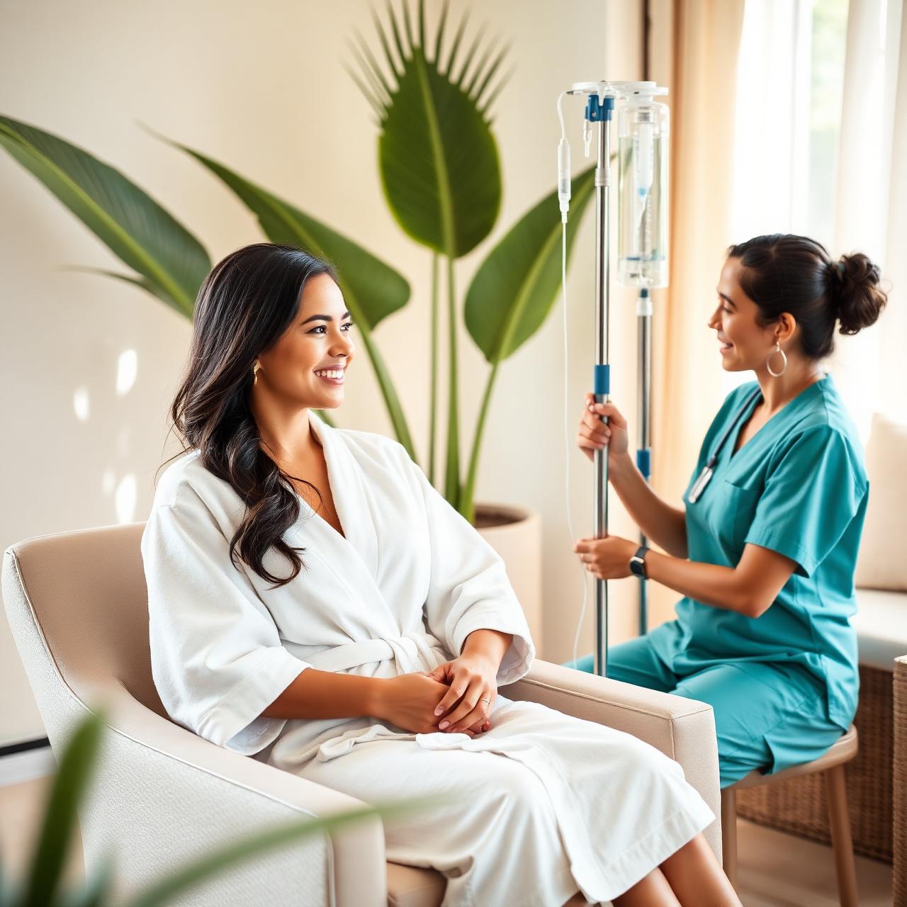 Premium medical concierge in Bali — patient receiving IV therapy from a professional nurse